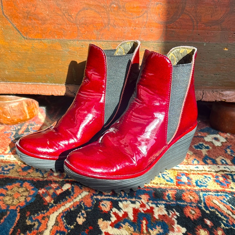 Fly London Maroon Wedge Boots